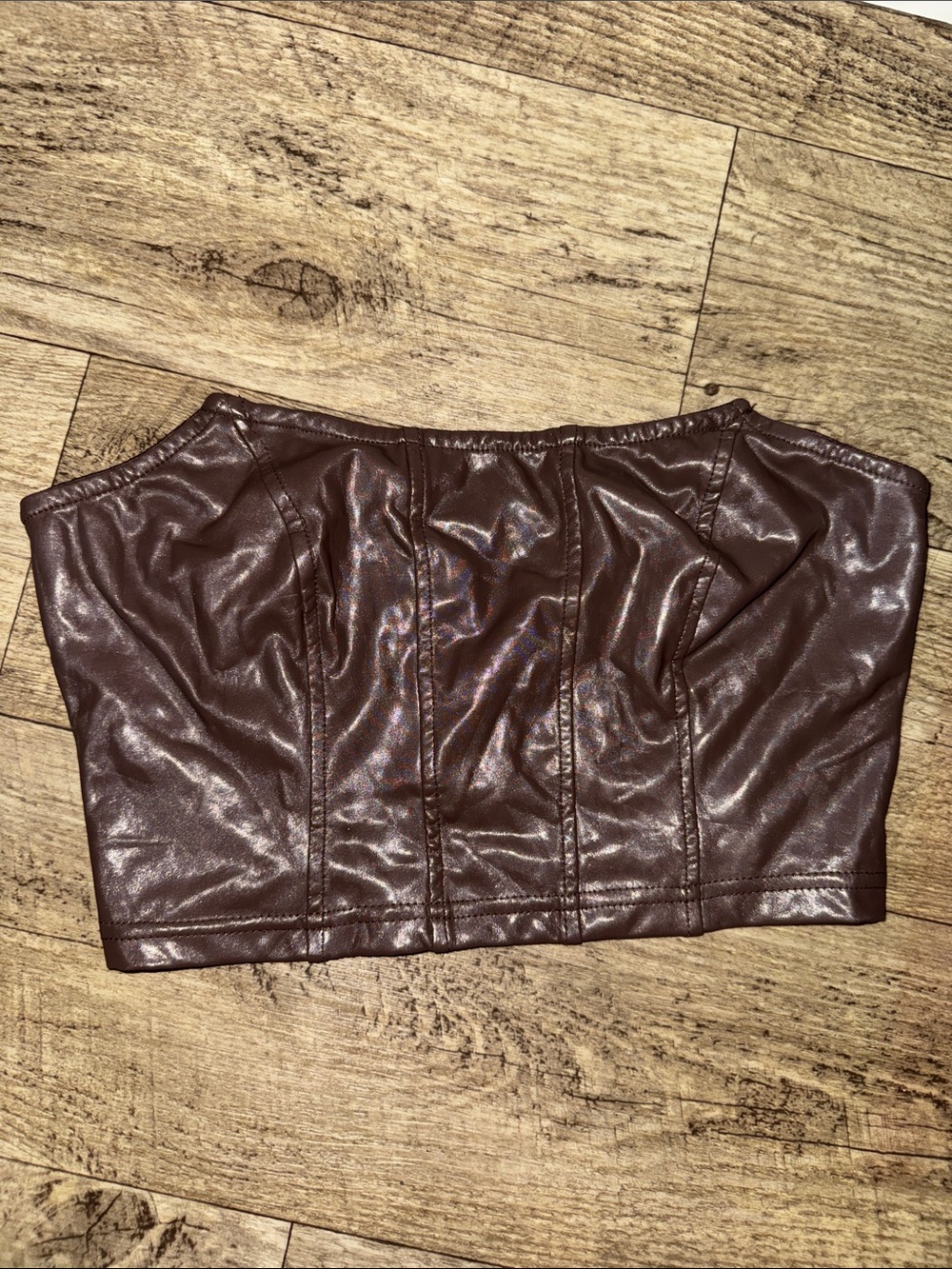 SHEIN Brown Faux Leather Strapless Crop Top